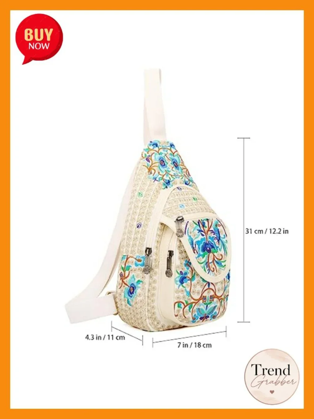 Vintage Embroidered Canvas Sling Backpack Crossbody Purse for Women